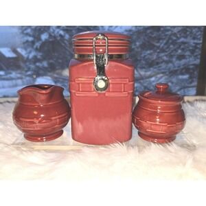 Longaberger Pottery Woven Traditions Paprika Creamer, Sugar Bowl & Canister Set